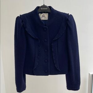 Vintage Cropped Navy Wool jacket with ruffles by Cape Cod XS